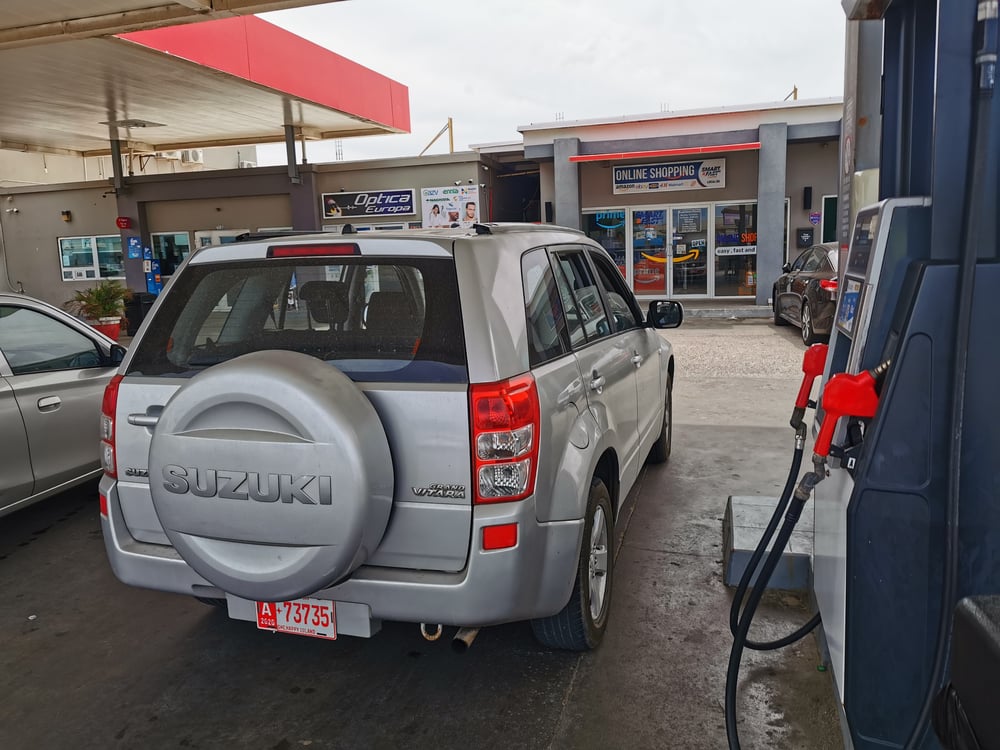 Car at a gas station in Aruba