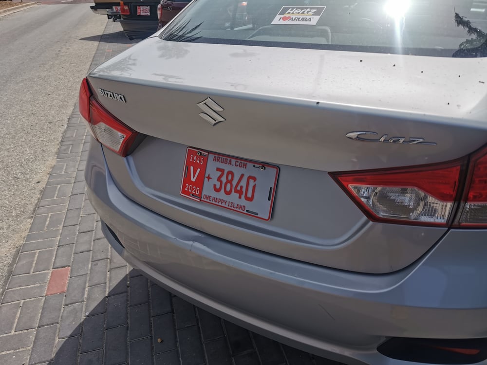 License plate for visitors in Aruba