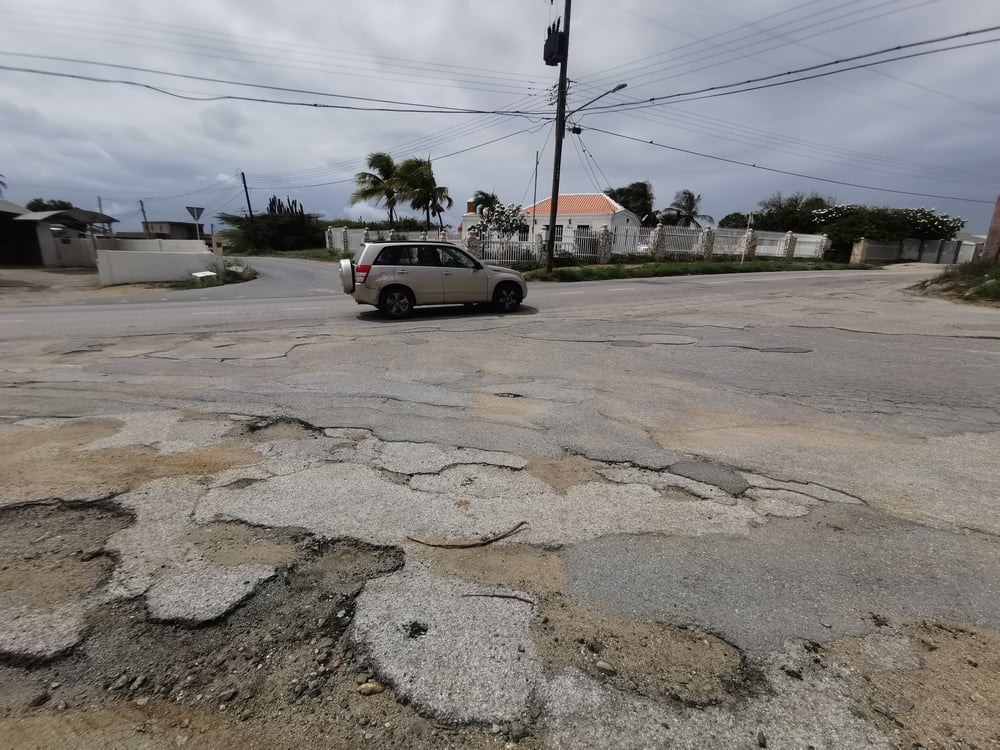 Potholes in the road in Aruba