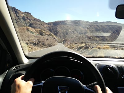 View of the road from the driver's seat