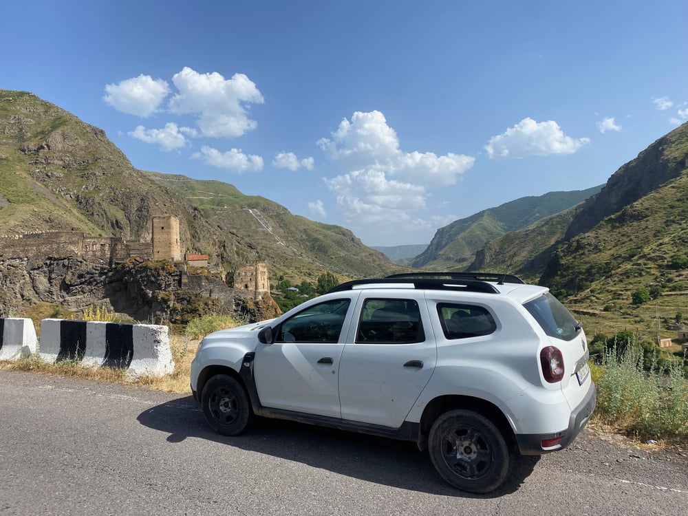 White car and mountainview Albania