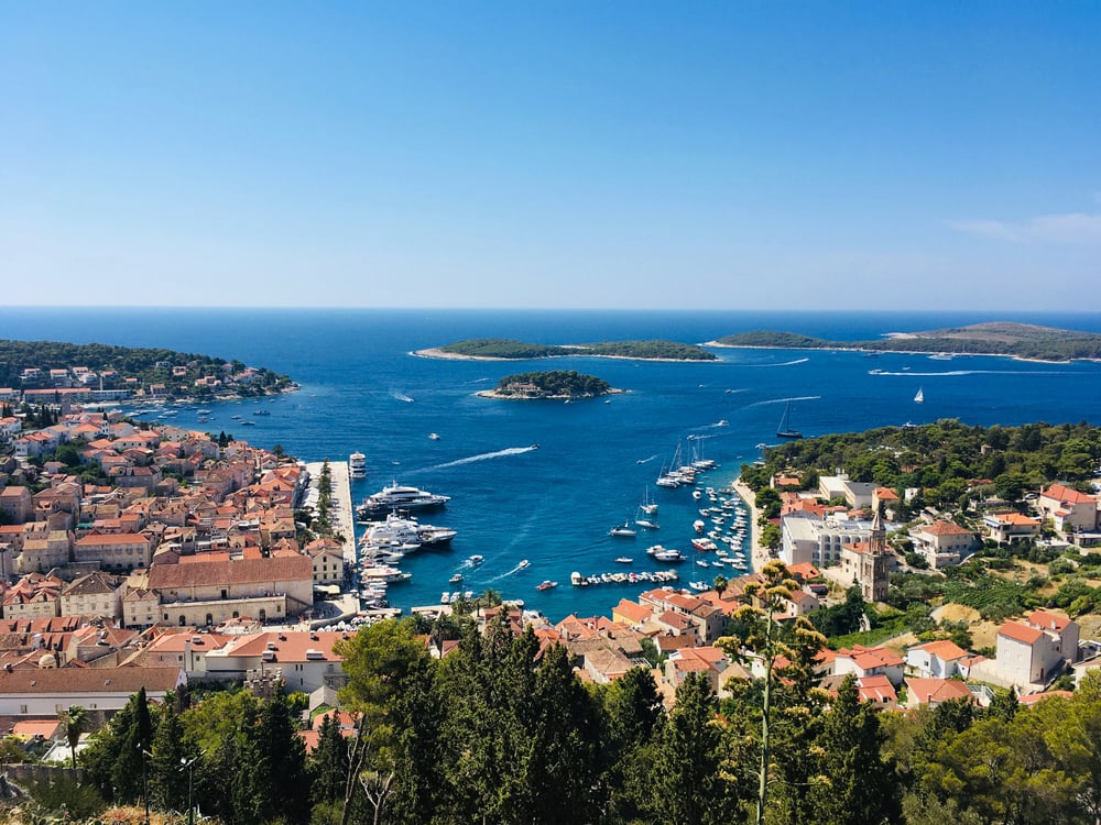 View of the harbor in Hvar, Croatia.