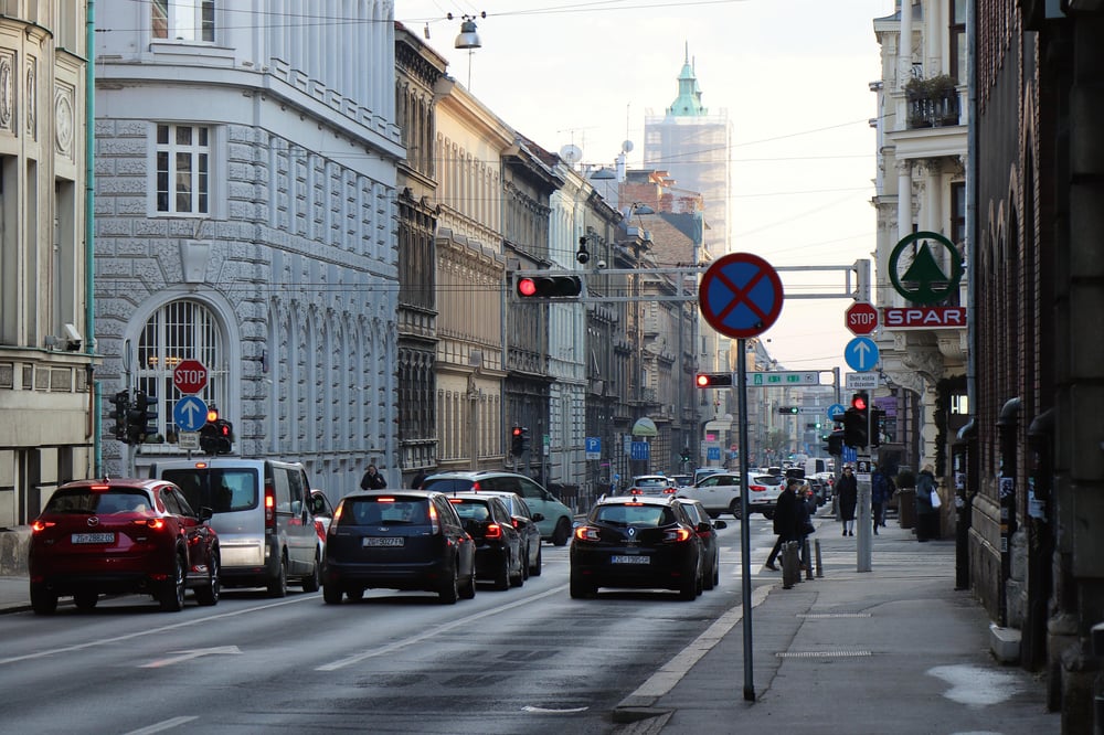 Traffic in a street in Zagreb.