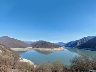 Lake surrounded by mountains in Georgia