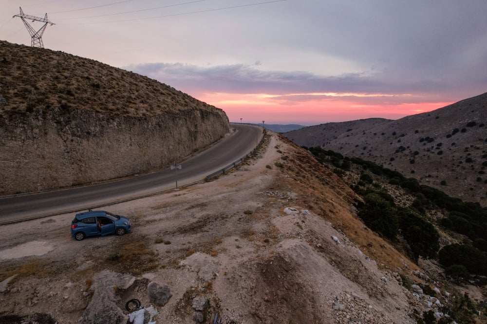 Sunset in the mountains on a Greek island
