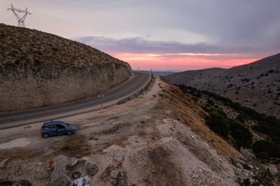 Sunset in the mountains on a Greek island