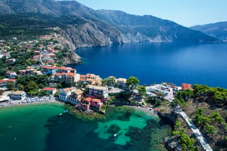 View of lake and sea in one on a greec island