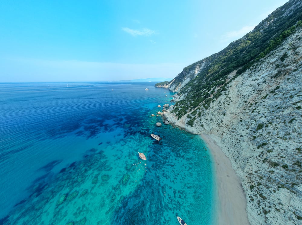 Turquoise sea by Greek island 