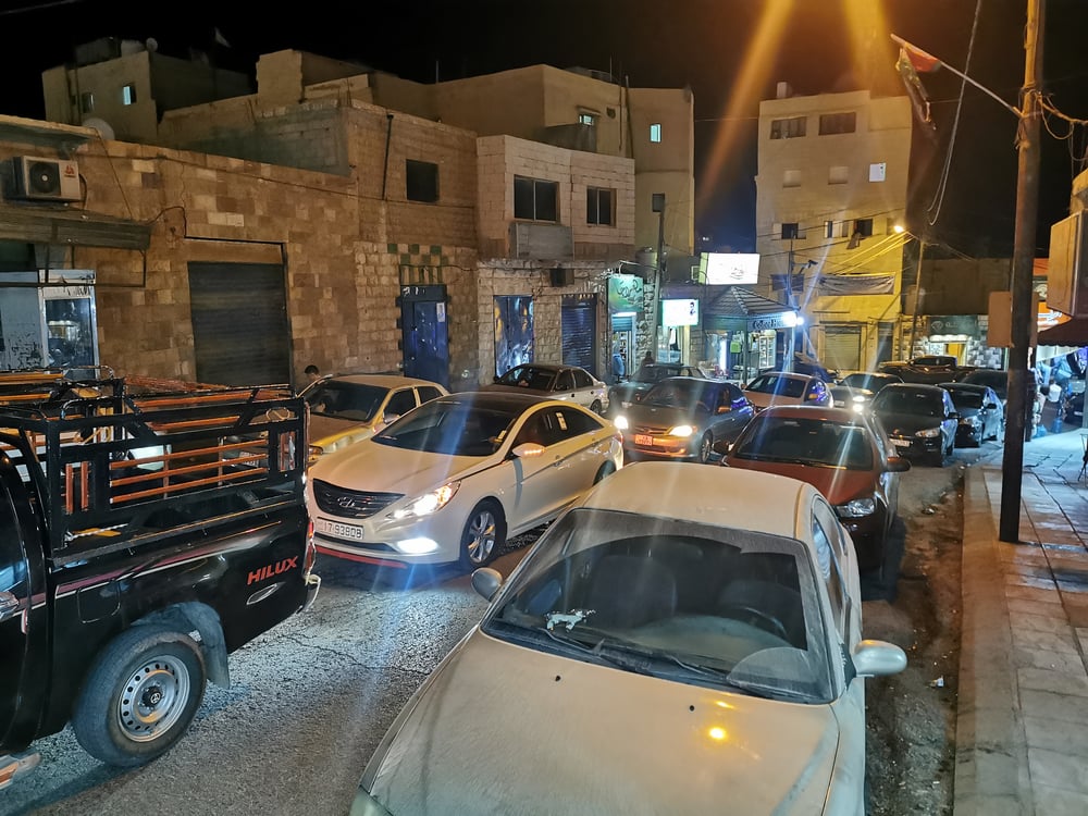 Heavy traffic after dark in Jordan