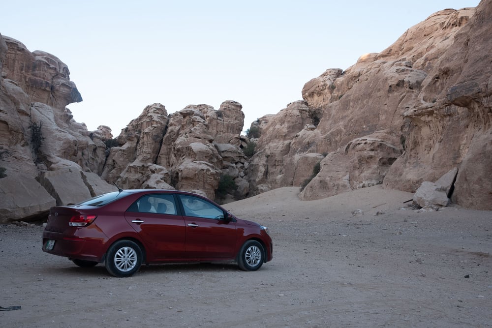 Rental car parking lot outside Little Petra park