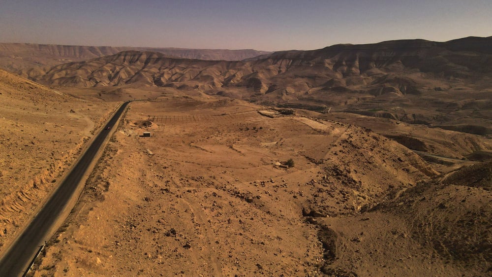 Road trip through the desert of Jordan by rental car