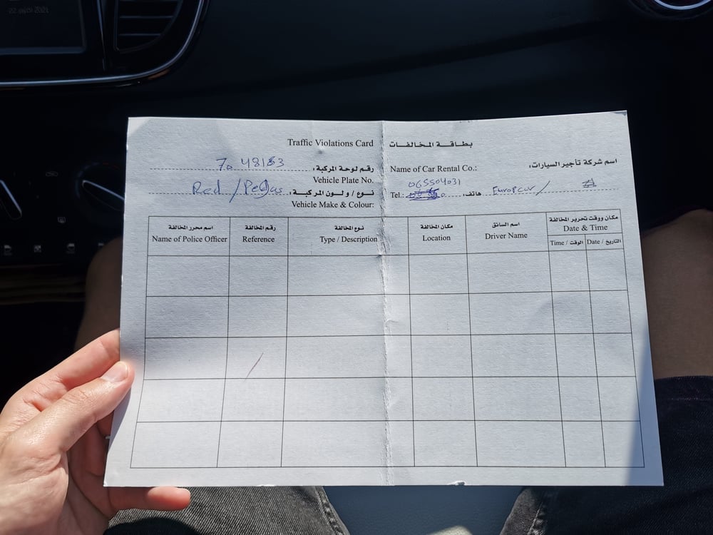 Traffic Violations Card in Jordan