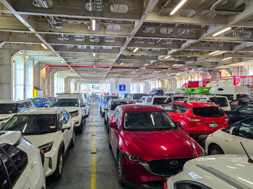 Parked cars in a ferry