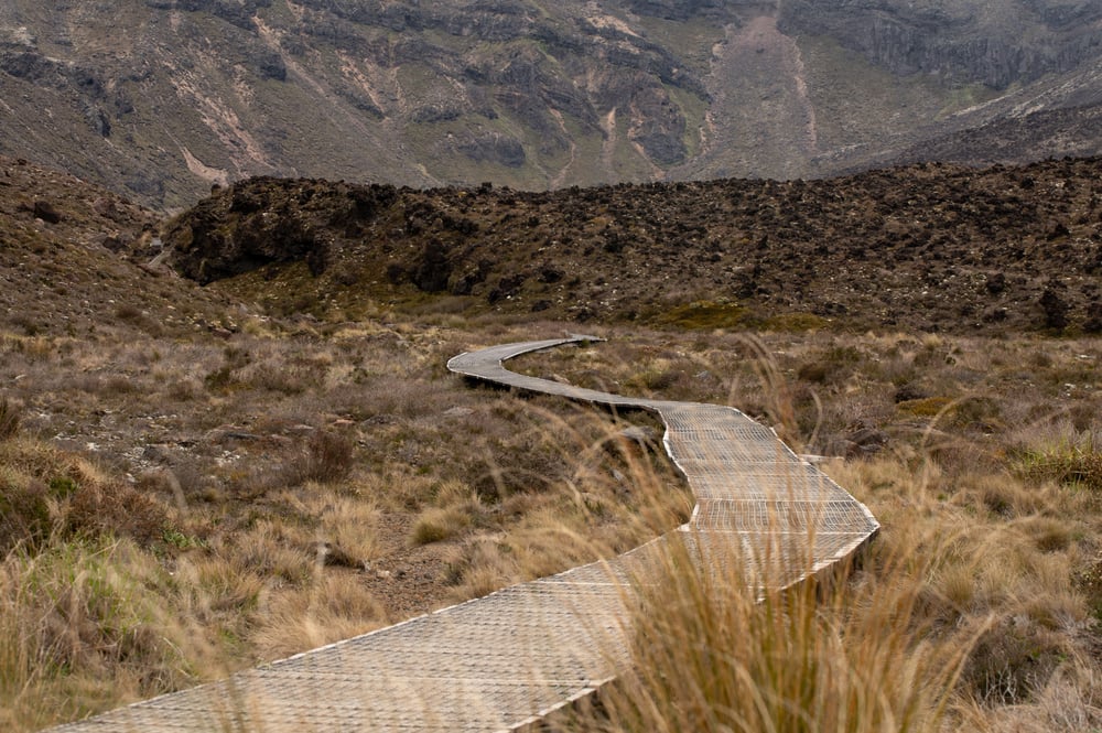 View of the Tongariro Alpine crossing trekking track