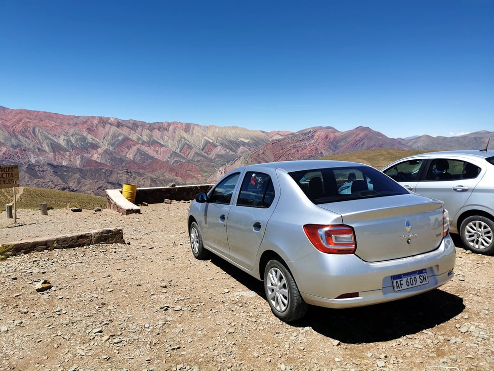 Parked grey rental car on a parking in Argentina