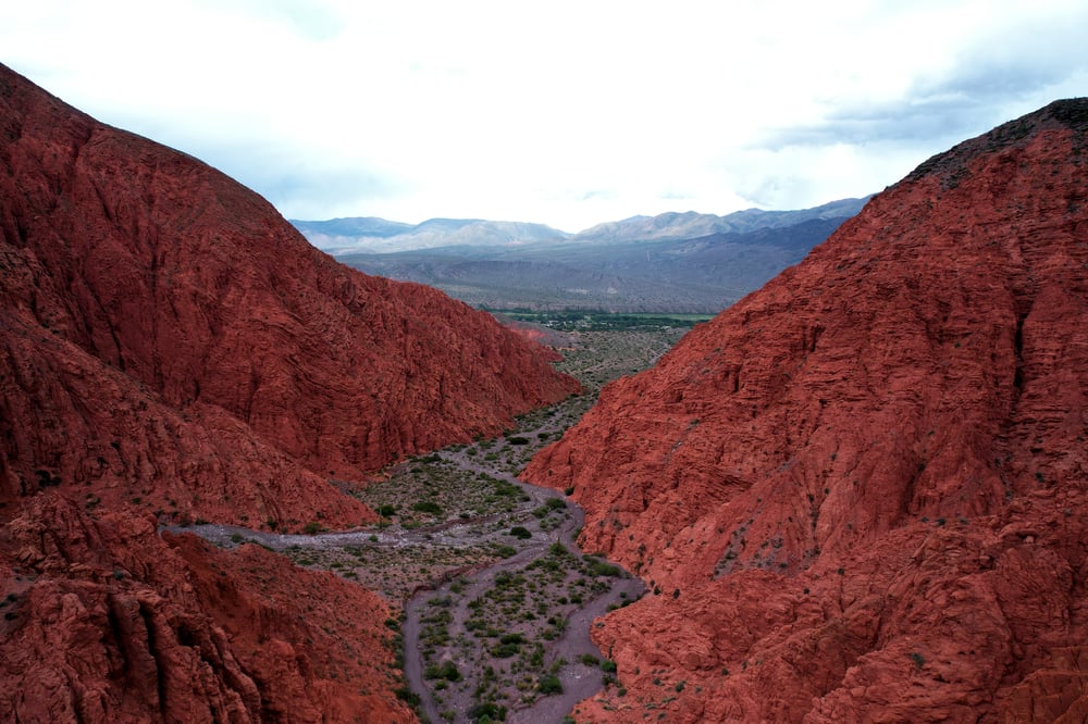 View on the red mountains of Quebrade de las senoritas, Argentina