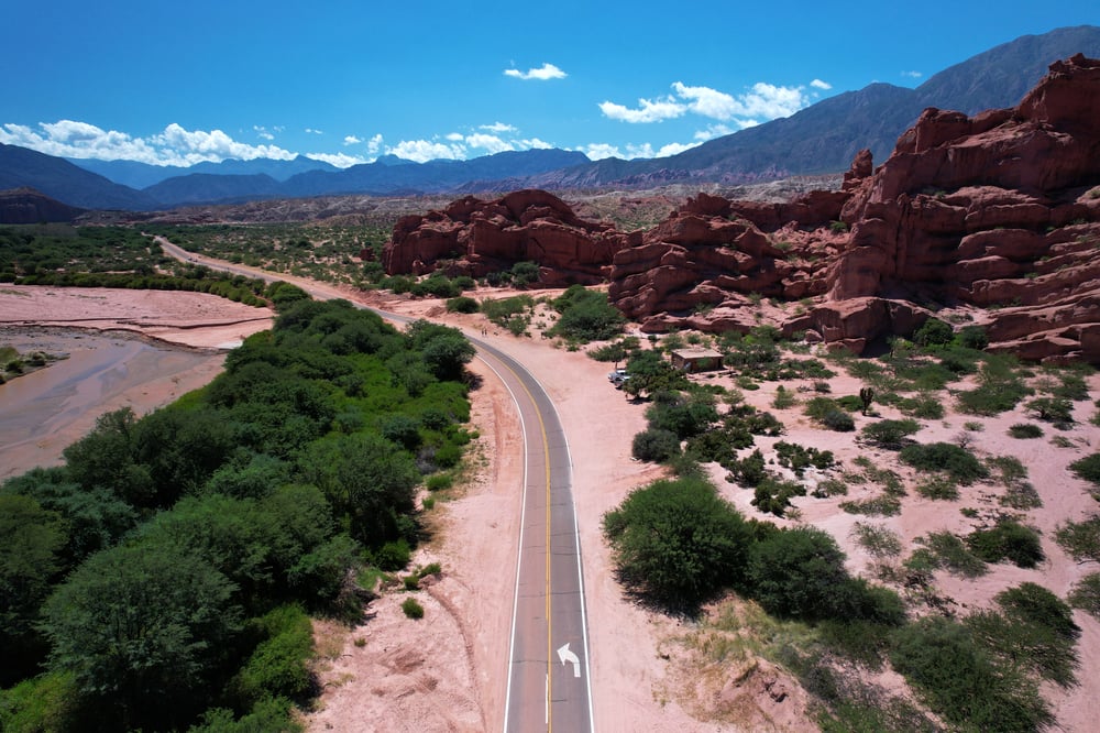 White car driving Los Colorados in Argentina