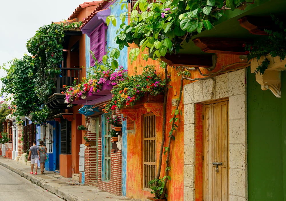 Coloured houses in a colombian street