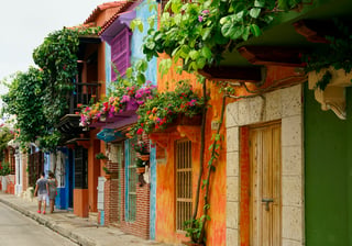 Coloured houses in street in Colombia