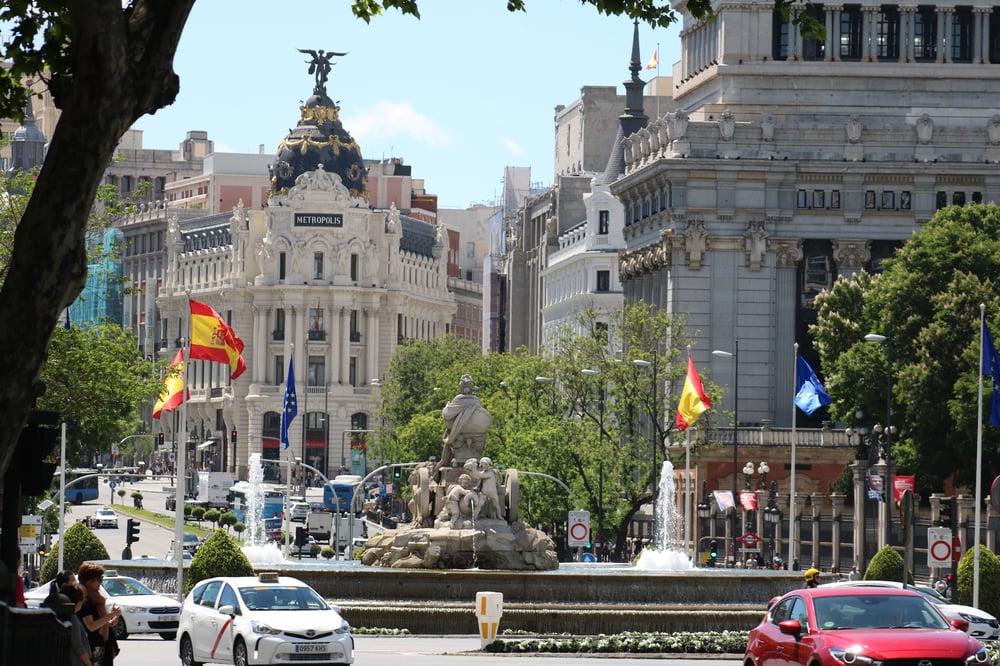 Traffic on roundabout in Madrid, Spain