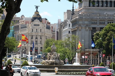 Traffic on roundabout in Madrid, Spain