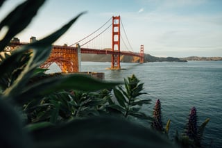 Golden Gate Bridge in clear weather and calm waters